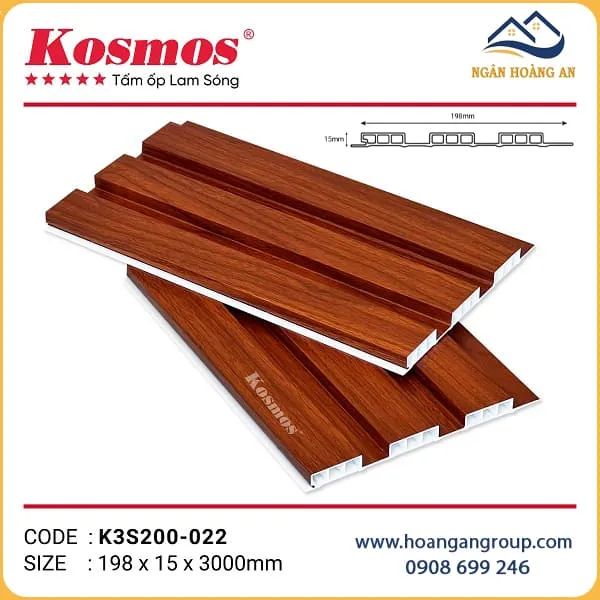 Ốp Tường Lam 3 Sóng Thấp Nhựa Giả Gỗ Kosmos K3S200-022