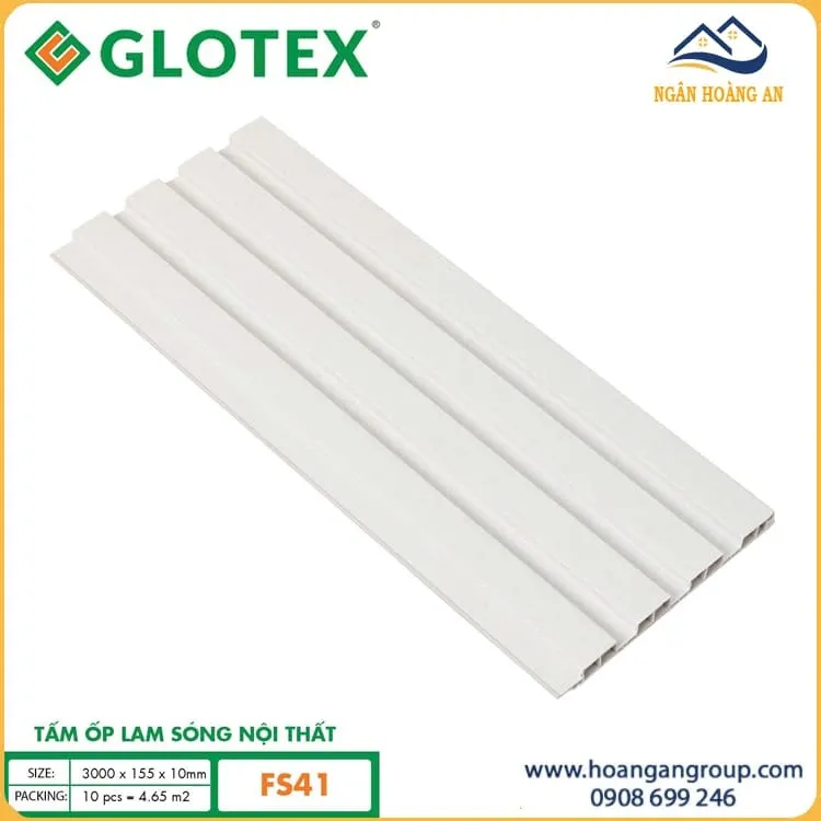 Tấm Ốp Trần Lam 4 Sóng Nhựa Màu Trắng Vân Gỗ Glotex FS41