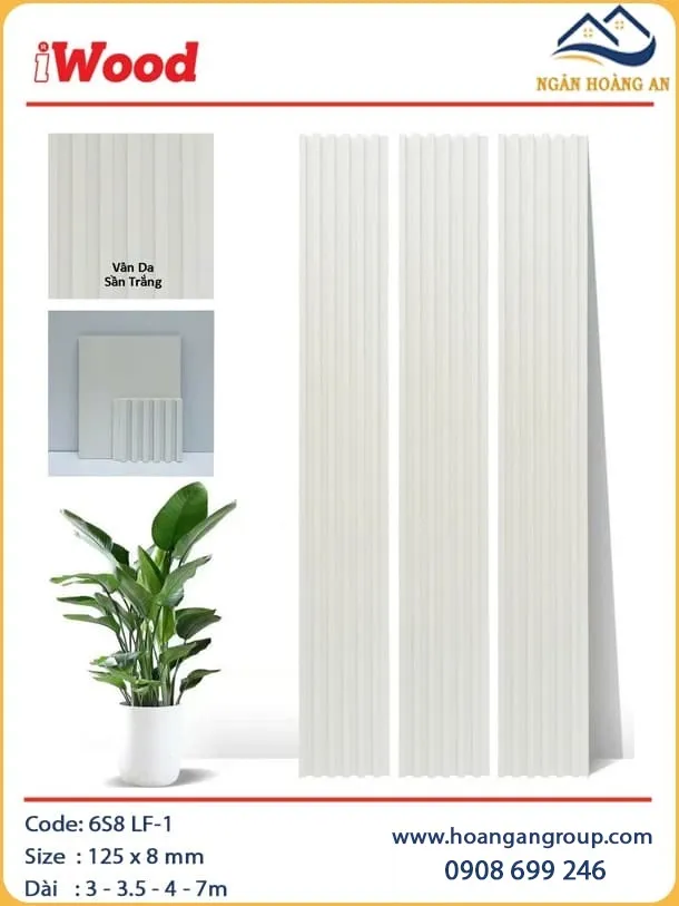 Tấm Ốp Trần Lam Sóng Than Tre Đơn Sắc Sần Trắng iWood 6S8 LF-1 Tấm Ốp Trần Lam Sóng Than Tre Đơn Sắc Sần Trắng iWood 6S8 LF-1