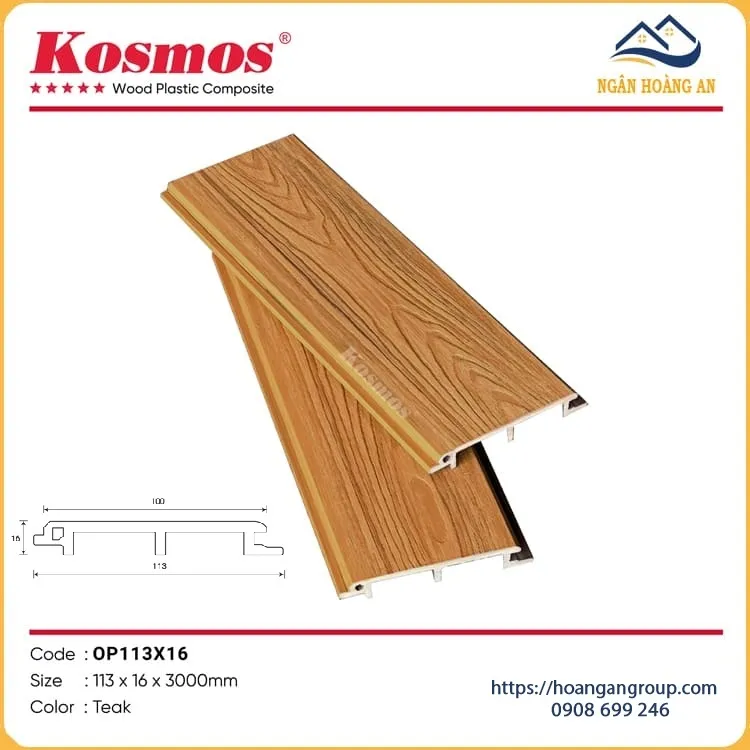 Tấm Ốp Vách Ngoài Trời Phủ ASA Kosmos OP113X16 Teak