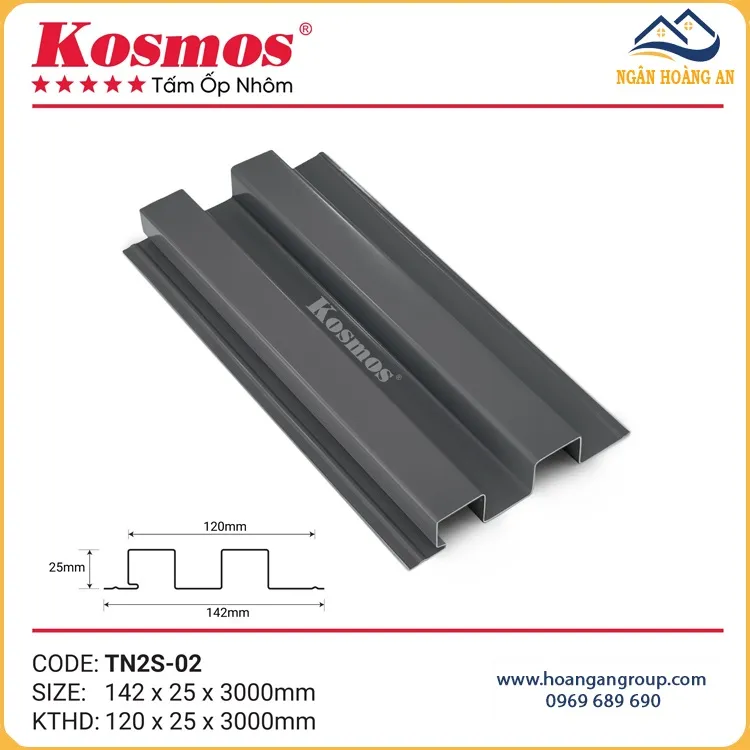 Tấm Ốp Trần Nhôm 2 Sóng Cao Kosmos TN2S-02 Màu Xám
