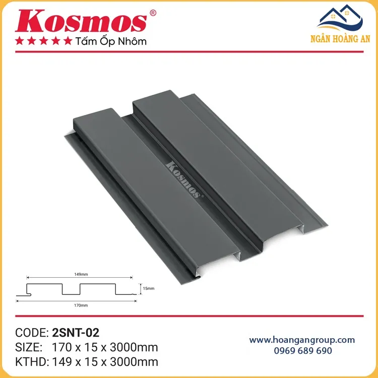 Tấm Ốp Trần Nhôm 2 Sóng Thấp Kosmos 2SNT-02 Màu Xám
