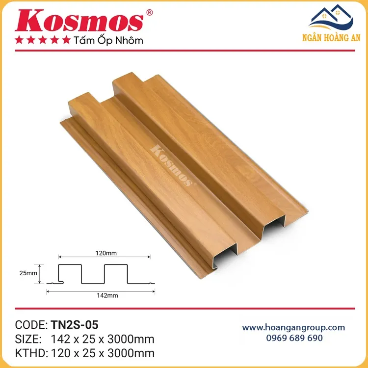 Tấm Ốp Trần Nhôm Lam Sóng Kosmos TN2S-05 Vân Gỗ Vàng Cam Tấm Ốp Trần Nhôm Lam Sóng Kosmos TN2S-05 Vân Gỗ Vàng Cam