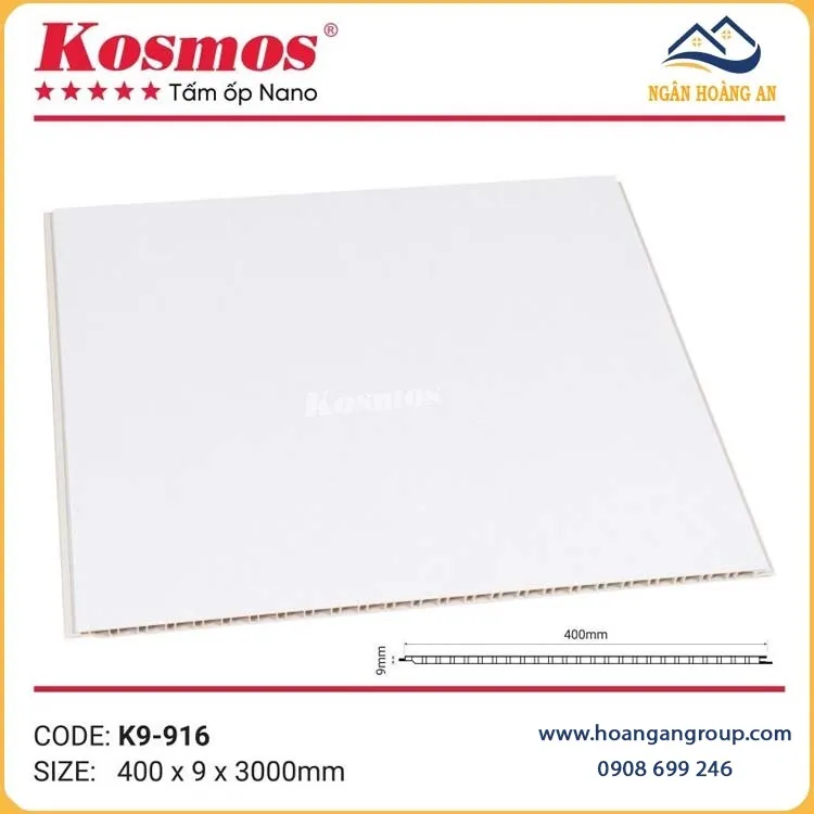 Tấm Nhựa Ốp Trần Nano Chân Kép Màu Trắng Kosmos K9-916