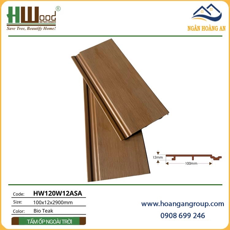Tấm Ốp Trần Tường Ngoài Trời ASA Hwood HW120W12ASA Bio-Teak