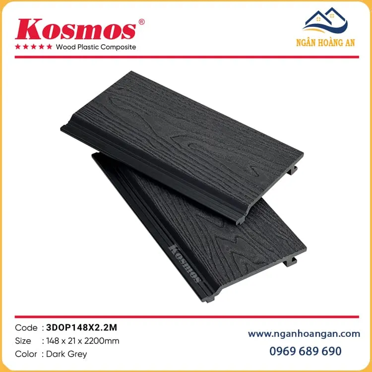 Tấm Ốp Trần Vân Gỗ Ngoài Trời Kosmos 3DOP148X2.2M Dark Grey