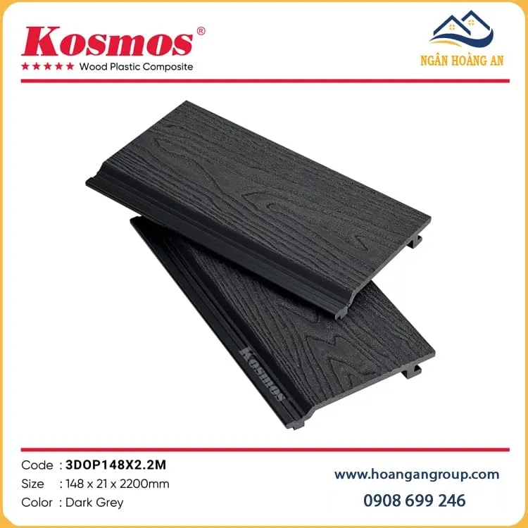 Tấm Ốp Trần Vân Gỗ Ngoài Trời Kosmos 3DOP148X2.2M Dark Grey
