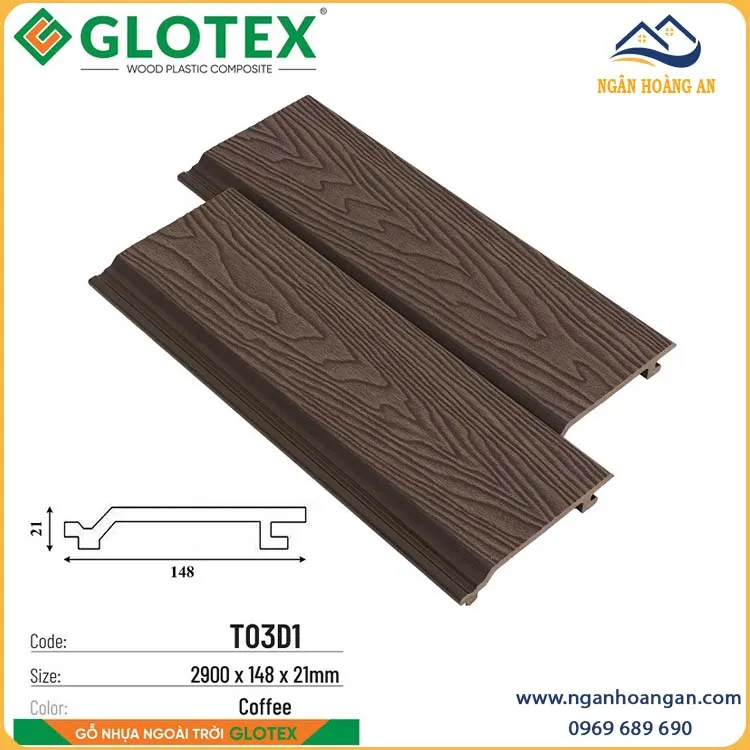 Tấm Ốp Tường Gỗ Nhựa Ngoài Trời Glotex TO3D1 Coffee