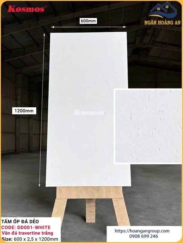 Tấm Ốp Tường Đá Dẻo Kosmos 2.5mm DD001 Vân Travertine Trắng Tấm Ốp Tường Đá Dẻo Kosmos 2.5mm DD001 Vân Travertine Trắng