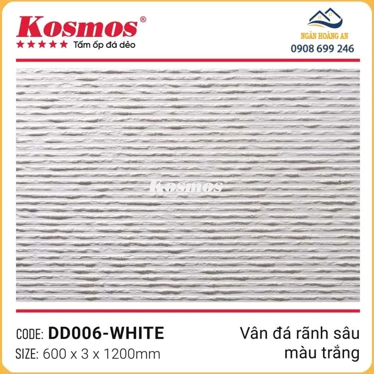 Tấm Ốp Tường Đá Dẻo Kosmos 3mm DD006 Vân Rãnh Sâu Trắng