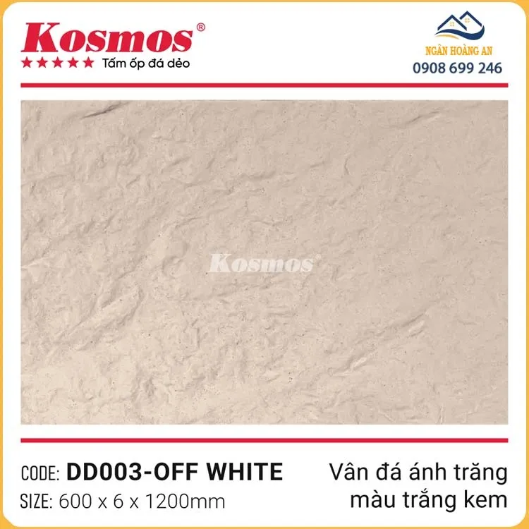 Tấm Ốp Tường Đá Mềm Kosmos 6mm DD003 Vân Ánh Trắng Kem