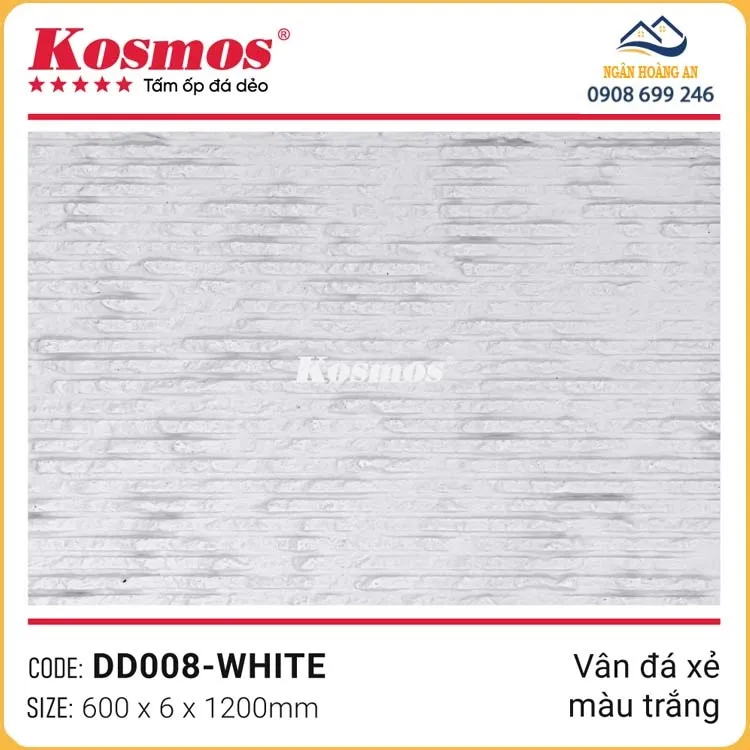 Tấm Ốp Tường Đá Mềm Kosmos 6mm DD008 Vân Đá Xẻ Trắng