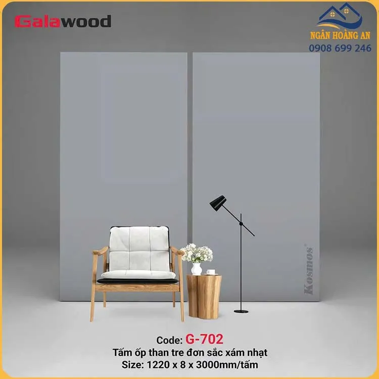 Tấm Ốp Tường Đa Năng Than Tre Galawood Đơn Sắc Xám Nhạt G-702