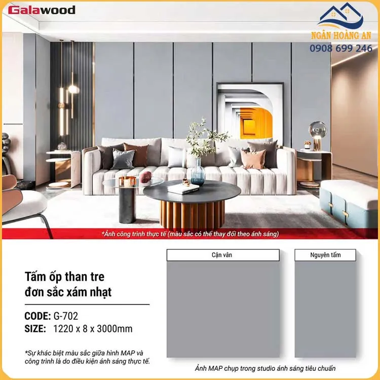 Tấm Ốp Tường Đa Năng Than Tre Galawood Đơn Sắc Xám Nhạt G-702 Tấm Ốp Tường Đa Năng Than Tre Galawood Đơn Sắc Xám Nhạt G-702