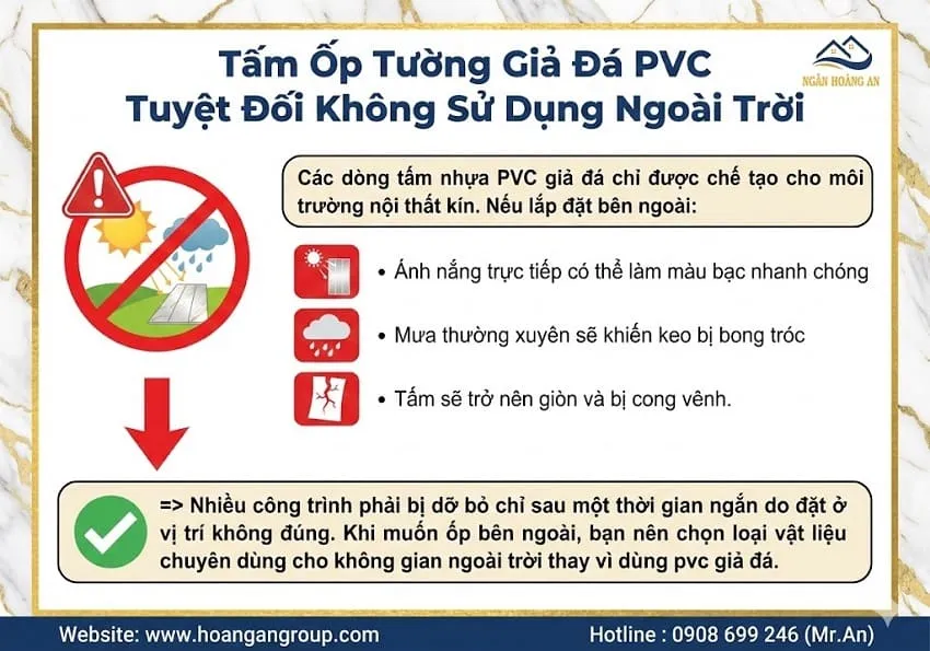 Tấm Ốp Tường Giả Đá PVC Tuyệt Đối Không Sử Dụng Ngoài Trời