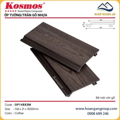 Ốp Trần Gỗ Nhựa Ngoài Trời Kosmos OP148X3M Coffee Dài 3m