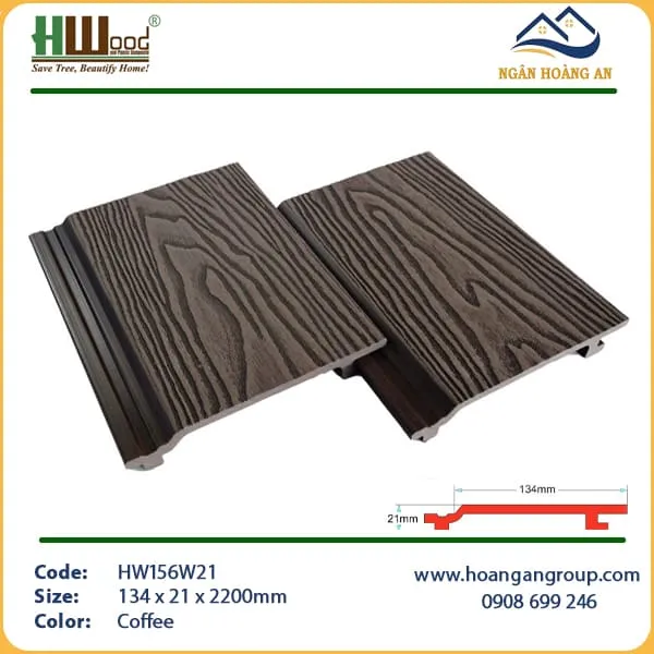Tấm Ốp Gỗ Nhựa Ngoài Trời Hwood HW156W21 Vân 3D Coffee Tấm Ốp Gỗ Nhựa Ngoài Trời Hwood HW156W21 Vân 3D Coffee