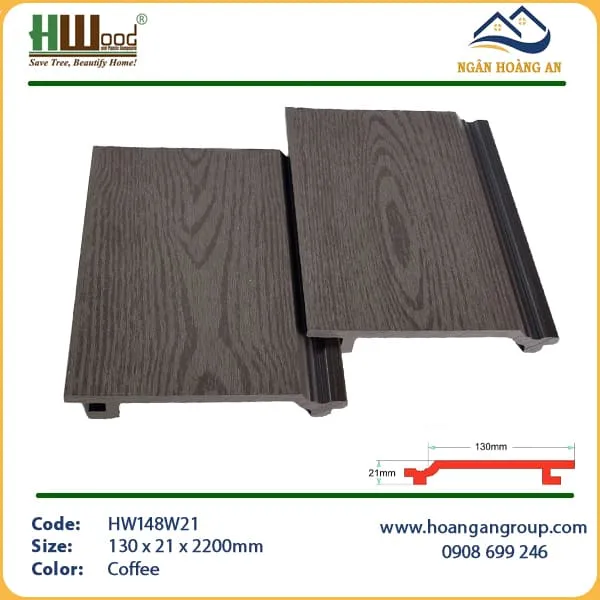Tấm Ốp Tường Gỗ Nhựa Ngoài Trời Hwood HW148W21 Coffee