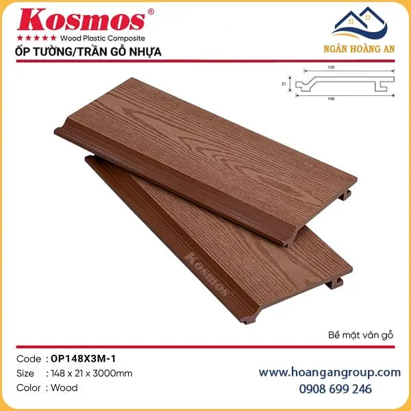 Tấm Ốp Gỗ Nhựa Ngoài Trời Kosmos OP148X3M-1 Wood