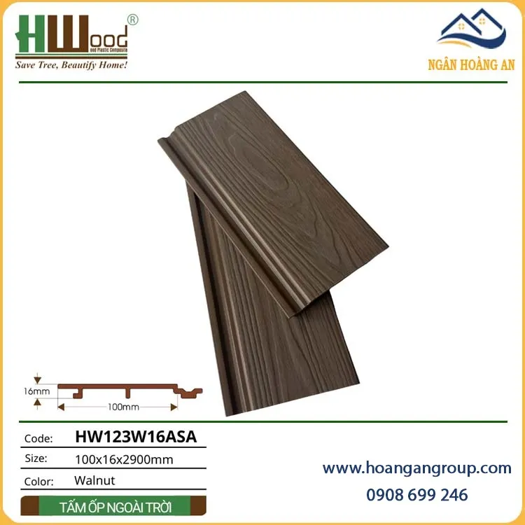 Tấm Ốp Tường Gỗ Nhựa Phủ ASA  Hwood HW123W16ASA Walnut
