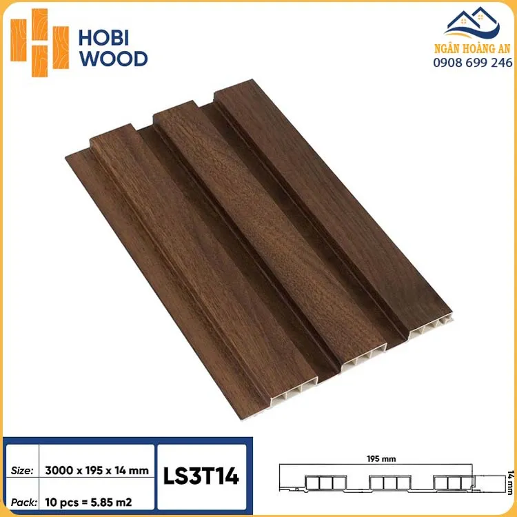 Tấm Ốp Tường Lam 3 Sóng Hobiwood LS3T14 Vân Gỗ Nâu Trầm