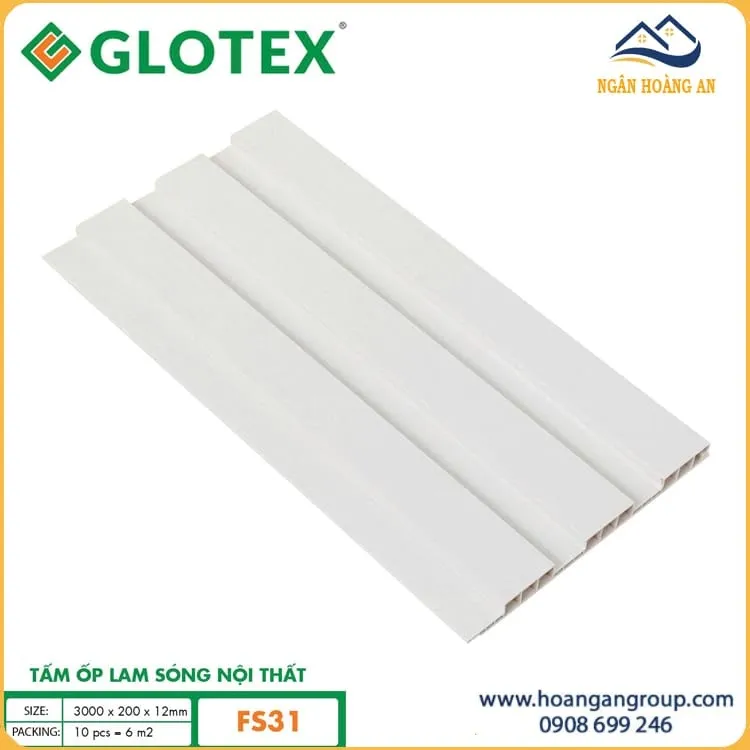 Tấm Ốp Tường Lam Sóng Nhựa Màu Trắng Vân Gỗ Glotex FS31