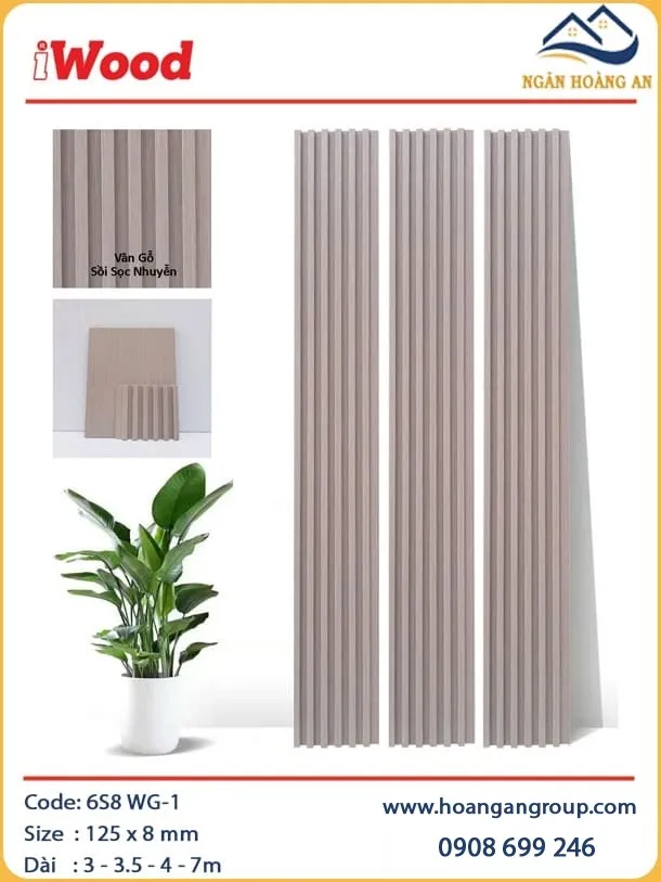 Tấm Ốp Tường Lam Sóng Than Tre Giả Vân Gỗ Sồi iWood 6S8 WG-1