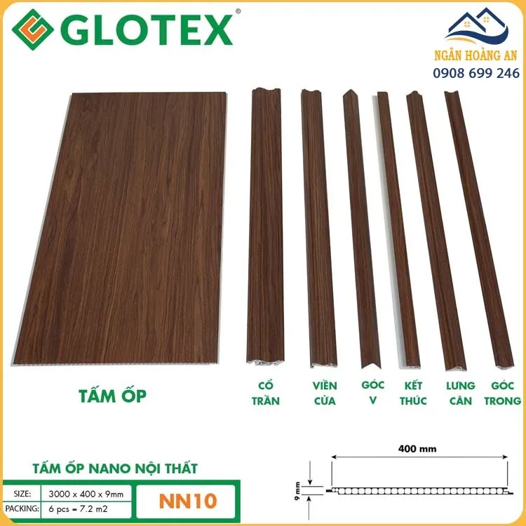 Tấm Ốp Tường Nano Glotex 9mm NN10 Vân Gỗ Óc Chó Nâu Đậm