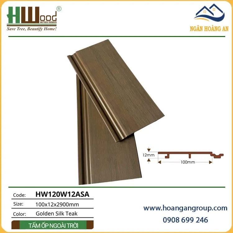 Tấm Ốp Tường Ngoài Trời ASA Hwood HW120W12ASA Golden Silk Teak