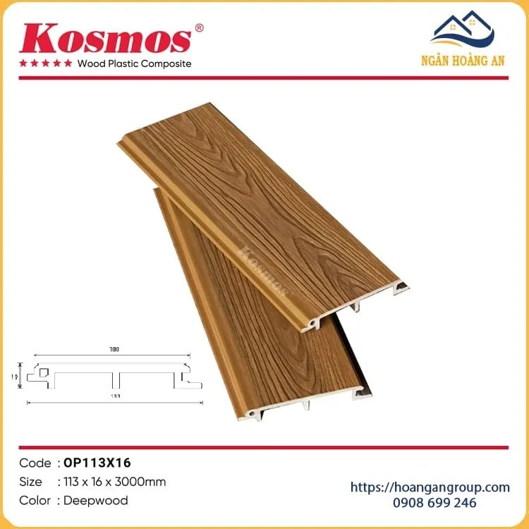 Tấm Ốp Gỗ Nhựa Ngoài Phủ ASA Kosmos OP113X16 Deep Wood Tấm Ốp Gỗ Nhựa Ngoài Phủ ASA Kosmos OP113X16 Deep Wood