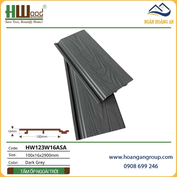 Tấm Ốp Tường Ngoài Trời Phủ ASA Hwood HW123W16ASA Dark Grey