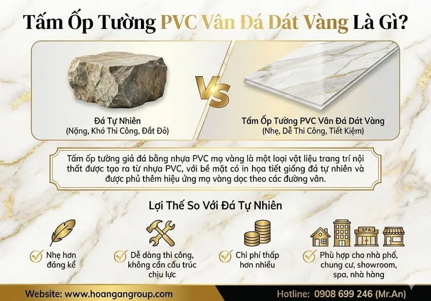 Tấm Ốp Tường PVC Vân Đá Dát Vàng Là Gì? Tấm Ốp Tường PVC Vân Đá Dát Vàng Là Gì?