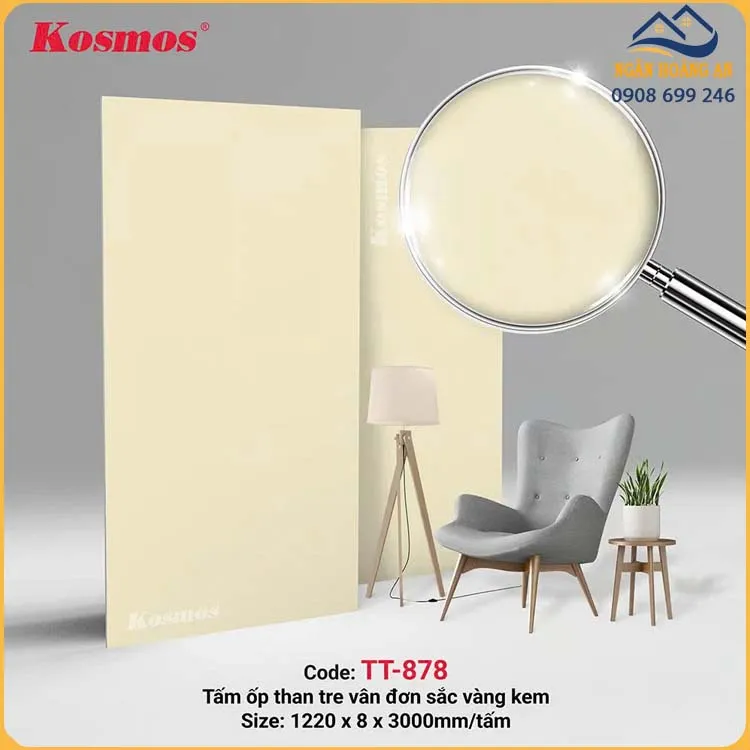 Tấm Ốp Tường Sợi Than Tre Kosmos 8mm TT-878 Đơn Sắc Vàng Kem