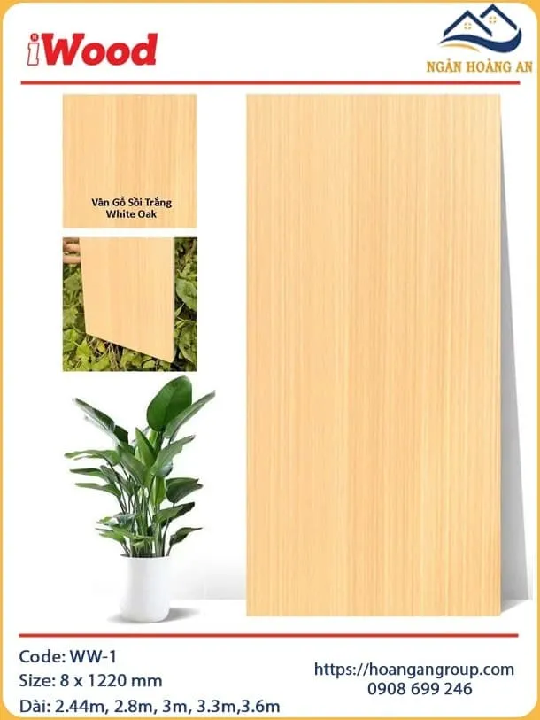 Tấm Ốp Sợi Than Tre Vân Gỗ Sồi Trắng White Oak iWood WW-1 Tấm Ốp Sợi Than Tre Vân Gỗ Sồi Trắng White Oak iWood WW-1