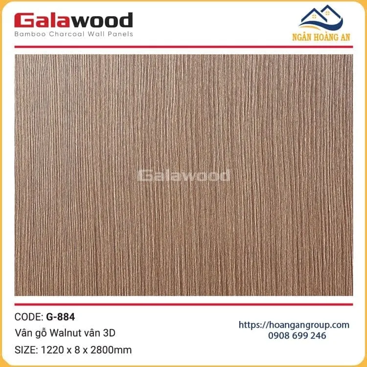 Tấm Ốp Than Tre Galawood Vân Gỗ Walnut Vân 3D G-884