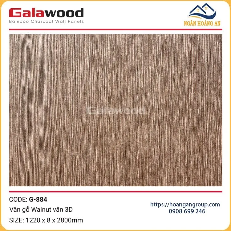 Tấm Ốp Than Tre Galawood Vân Gỗ Walnut Vân 3D G-884 Tấm Ốp Than Tre Galawood Vân Gỗ Walnut Vân 3D G-884