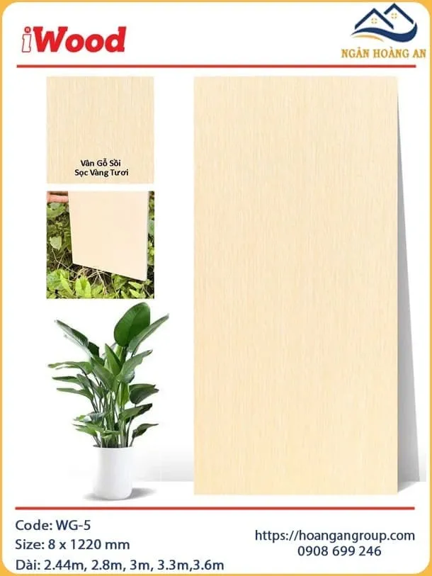 Tấm Ốp Tường Than Tre Vân Gỗ Sồi Sọc Vàng Tươi iWood WG-5