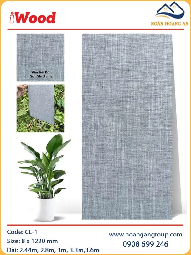 Tấm Ốp Than Tre Đa Năng Vân Vải Bố Ghi Xanh iWood CL-1 Tấm Ốp Than Tre Đa Năng Vân Vải Bố Ghi Xanh iWood CL-1