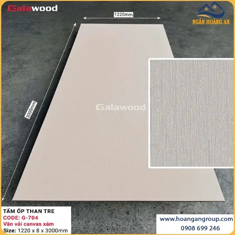 Tấm Ốp Than Tre Galawood Vân Vải Canvas Xám 8mm G-704 Tấm Ốp Than Tre Galawood Vân Vải Canvas Xám 8mm G-704