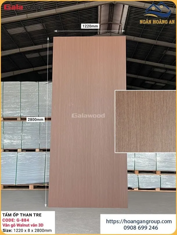 Tấm Ốp Than Tre Galawood Vân Gỗ Walnut Vân 3D G-884