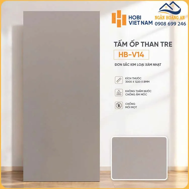 Tấm Ốp Tường Than Tre HobiWood HB-V14 Đơn Sắc Kim Loại Xám Nhạt