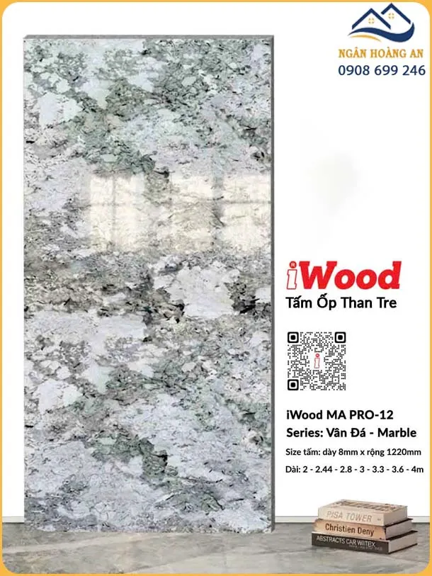 Tấm Ốp Tường Than Tre iWood MA PRO-12 Vân Đá Xanh Rêu Xám