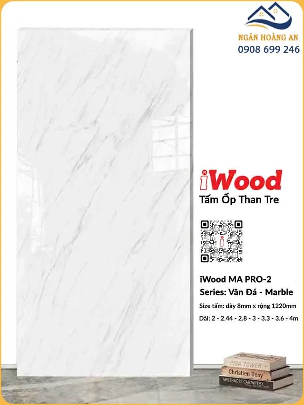 Tấm Ốp Tường Than Tre iWood MA PRO-2 Vân Đá Trắng Calacatta