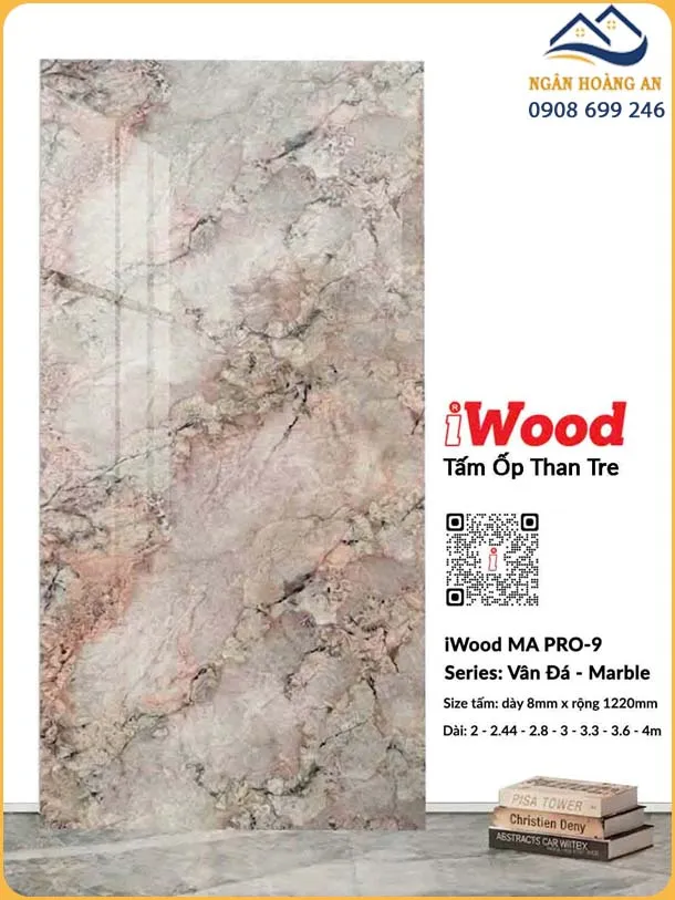 Tấm Ốp Tường Than Tre iWood MA PRO-9 Vân Đá Hồng Xám Cổ Điển