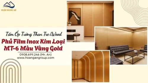 Tấm Ốp Tường Than Tre iWood Phủ Film Inox Kim Loại MT-6 Màu Vàng Gold