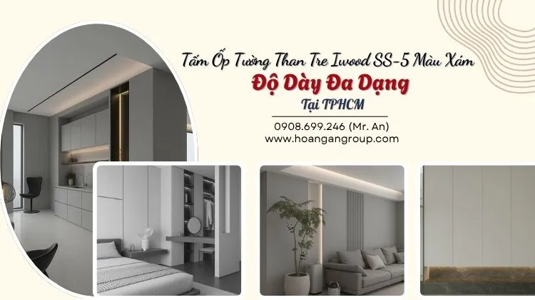 Tấm Ốp Tường Than Tre Iwood SS-5 Màu Xám - Độ Dày Đa Dạng Tại TPHCM