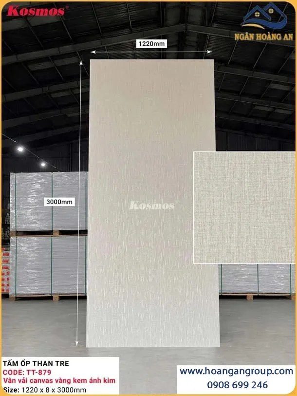 Ốp Tường Than Tre Kosmos TT-879 Vân Vải Canvas Vàng Kem Ánh Kim Ốp Tường Than Tre Kosmos TT-879 Vân Vải Canvas Vàng Kem Ánh Kim