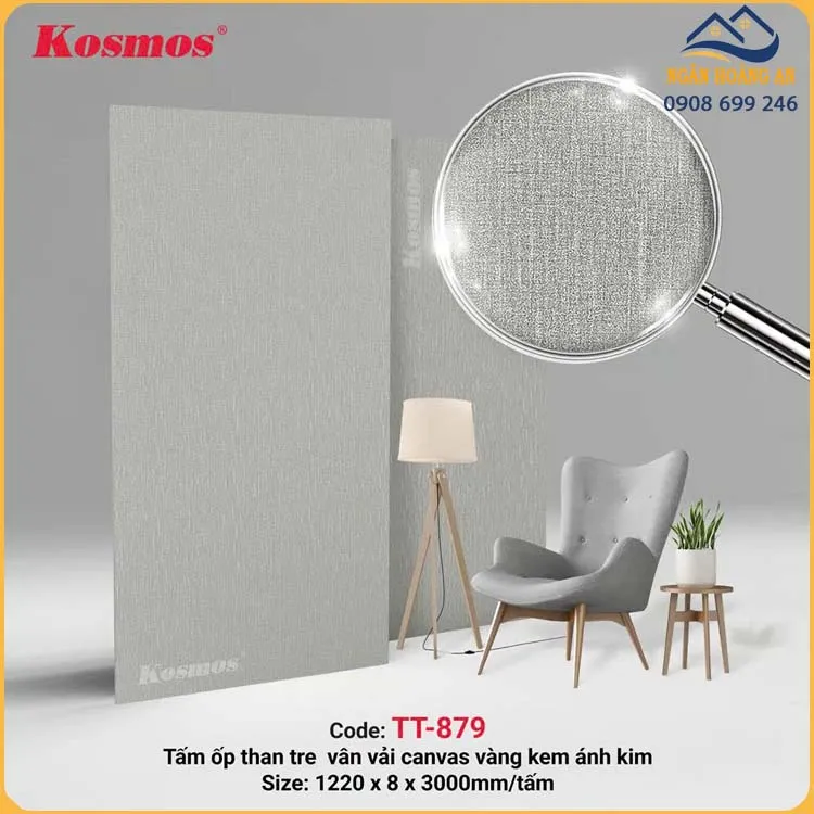 Ốp Tường Than Tre Kosmos TT-879 Vân Vải Canvas Vàng Kem Ánh Kim