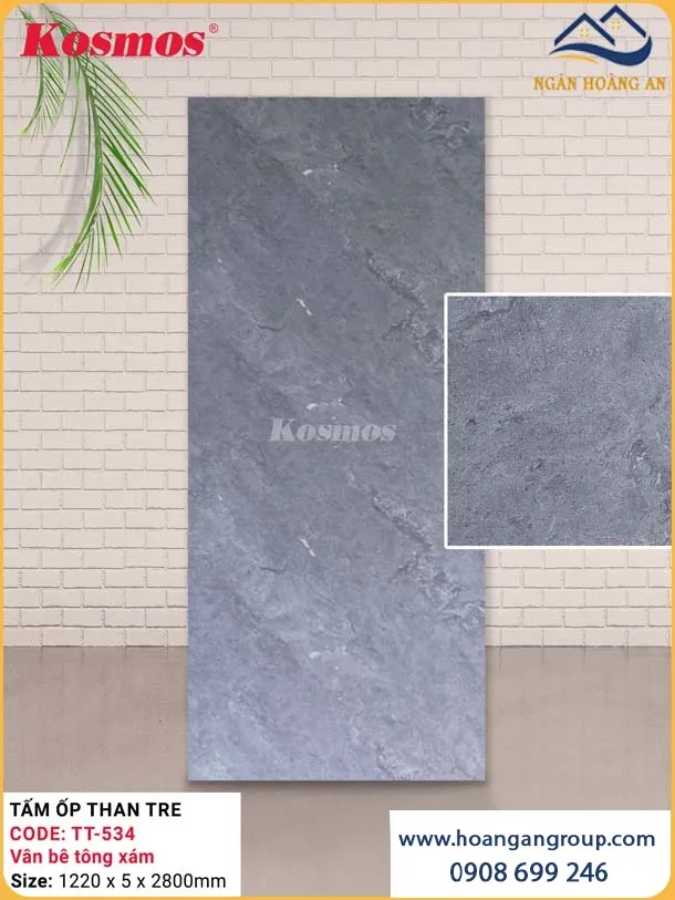 Tấm Ốp Sợi Than Tre Kosmos TT-534 Vân Bê Tông Xám Dày 5mm Tấm Ốp Sợi Than Tre Kosmos TT-534 Vân Bê Tông Xám Dày 5mm