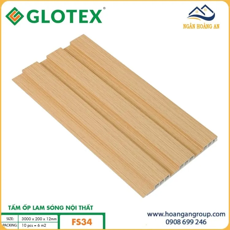 Tấm Ốp Tường Trần Lam Sóng Nhựa Giả Gỗ Glotex FS34 Tấm Ốp Tường Trần Lam Sóng Nhựa Giả Gỗ Glotex FS34